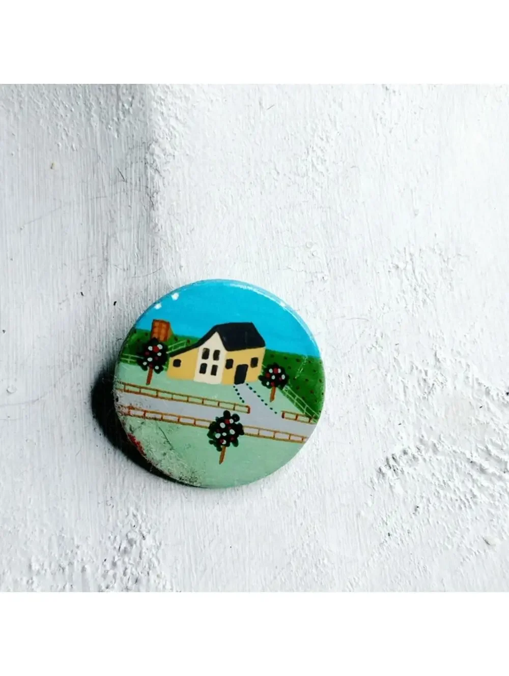 7567u. Wood Painted Cottagecore Brooch